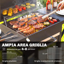 Barbecue a Carbone 110x46,5x101 cm con 2 Ripiani Laterali Termometro Coperchio e Ruote in Metallo e Acciaio Nero      