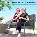 Divano da Giardino 2 Posti Stile Boho 112x72x76 cm con Cuscini Sfoderabili e Braccioli in Rattan PE e Acciaio Grigio      