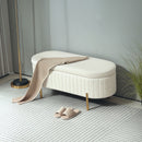 Panca Contenitore Ovale 108x44x43,5 cm con Coperchio Sollevabile in Tessuto Vellutato Crema  