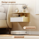 Set di 2 Comodini Sospesi 35x32x22,5 cm con Cassetto e Mensola Aperta Rivestimento in Melamina Bianco e Rovere      