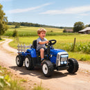 Trattore Elettrico per Bambini con Rimorchio Rimovibile Telecomando Porta USB Musica e Luci Blu      