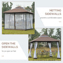 Gazebo da Giardino 3x3m con Zanzariera in Metallo e Poliestere Marrone e Bianco