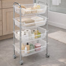 Carrello Portafrutta 28x46x90 cm con 4 Cestelli Cestino in Plastica e Struttura in Metallo Cromato      