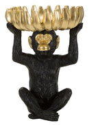Scimmia Svuota Tasche Banane Ø23x31,5 in Resina Nero e Oro          