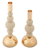 Porta Candele Bolly Crema Set 2 Pz Ø10x29,5 cm - Ø10x24 cm in Ferro Crema e Oro      