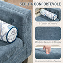 Panca Fondoletto Braccioli Trapuntati e 2 Cuscini 115,5x45x56 cm in Ciniglia e Legno Grigio-Blu e Nero  