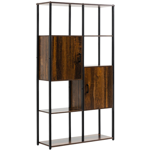 Libreria 4 Ripiani 2 Ante 90x30x159,5 cm in Metallo e Truciolato Nero e Marrone sconto