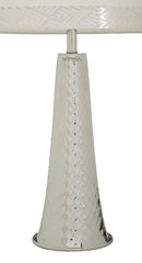 Lampada da Tavolo Tower Argento Ø30x54 cm in Ferro e Tessuto Argento e Bianco      