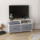 Mobile TV max 45” 100x30x53 cm in MDF e 2 Cassetti Tessuto non Tessuto Bianco e Grigio