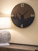 Orologio da Muro City 60x2x60 cm in Ferro e MDF Nero e Marrone e Oro      