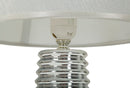 Lampada da Tavolo Candela Ø25x41 cm in Ceramica e Ferro e Tessuto Bianco e Argento      