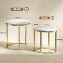 Set 2 Tavolini da Caffè Ø50x50.5 cm e 60x36x43.5 cm con Piano Effetto Marmo in Legno e Acciaio Bianco      