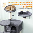 Albero Tiragraffi per Gatti Alto 140 cm con 2 Casette Lettino e Amaca per 2-3 Gatti in Peluche Grigio      
