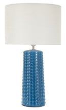 Lampada da Tavolo Gliss Blu Ø30x52 cm in Ceramica e Ferro e Tessuto Blu e Bianco      