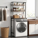 Mobile Sopra Lavatrice 67x40x161,8 cm a 3 Ripiani con Barra Appendiabiti in Legno e Acciaio Marrone e Nero      