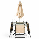 Set 6 Pezzi da Pranzo per Giardino Patio con Ombrellone 4 Sedie Pieghevoli e Tavolo 85x85x70 cm Beige      