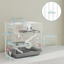 Gabbia per Criceti a 3 Livelli 45x30x45 cm e 14 Tubi con Casetta Rampa e Accessori in Metallo e Plastica Grigio      