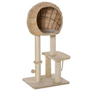 Albero Tiragraffi per Gatti 48x40x100 cm con Cuccia in Peluche Beige