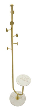 Appendiabiti da Terra Shelf 40x35x176 cm in Metallo e Marmo Artificiale Oro e Bianco      