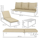 Set 2 Lettini Prendisole da Giardino e Tavolino in Vetro Beige 