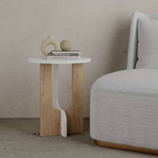 online Tavolino da Soggiorno 40x40x47 cm in MDF Luna Bianco Rovere