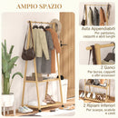 Appendiabiti da Ingresso 84,5x43,5x158 cm con Ripiano per Scarpe 2 Ganci in Bambù      