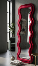 Specchio da Muro Emily Velluto Fuxia 60x6x160 cm in MDF e Poliestere e Specchio Fucsia      