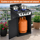 Cucina a Gas 48,5x45,5x 65,5 cm con Piano Cottura 4 Fuochi da Esterno con Vano Portabombola Nero      
