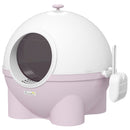 Lettiera Chiusa per Gatti 53x51x48 cm Rotonda con Uscita Raccogli Sabbia in PP e PC Bianco e Rosa  
