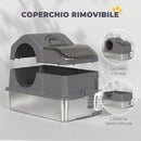 Lettiera Gatto Chiusa XL 60,5x40,5x45 cm con Coperchio Paletta Tappetino di Raccolta in Acciaio Inox Grigio Scuro      