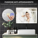 Specchio da Bagno Antiappannante 80x60 cm con Luce LED Regolabile Speaker Bluetooth Pulsanti Touch in Vetro      