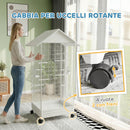 Gabbia per Uccelli Voliera 79x65x155 cm con Ruote in Acciaio Bianco      