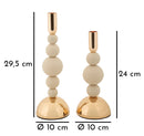 Porta Candele Bolly Crema Set 2 Pz Ø10x29,5 cm - Ø10x24 cm in Ferro Crema e Oro      