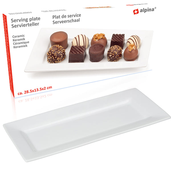 Piatto da Portata 28,5x13,5x2 cm Vassoio Rettangolare in Ceramica Bianco sconto