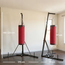 Supporto per Sacco Boxe Regolabile 175x91x185-231 cm con Base Triangolare e Sacco da Boxe in Acciaio e Tela Rosso      
