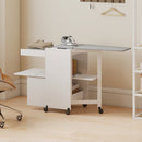 Mobile da Stiro Pieghevole 154x55x87 cm con Ripostiglio Salvaspazio in MDF Bianco      