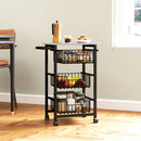 Carrello da Cucina 49,5x31x69 cm a 3 Cestelli con Maniglia in Acciaio e Legno Nero e Grigio Chiaro  