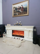 Camino Elettrico da Pavimento 70x180x33 cm Effetto Fiamma 1500W Galiot Bianco
