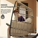 Poltrona Sospesa a Uovo 120x88x192 cm con Gancio Regolabile 2 Cuscini e Cesto Pieghevole Cachi      