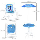 Set Tavolino e 2 Sedie Pieghevoli da Giardino per Bambini con Ombrello Blu