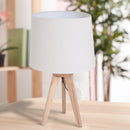 Lampada da Comodino Abat Jour in Legno Rovere e Tessuto Beige 