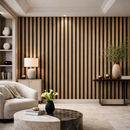 Set 12 Pannelli Decorativi 60x60 cm Motivo a Doghe in MDF e Feltro PET Rivestimento Murale Fonoassorbente Rovere     
