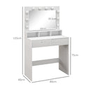 Consolle Trucco con Specchio e 10 Luci LED Stile Hollywood 80x40x135 cm in Melamina Bianco  