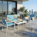 Set 4 Pezzi Salotto da Giardino Divano 2 Poltrone Tavolo in Metallo e Texteline Blu      