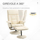 Poltrona Relax Reclinabile con Pouf Poggiapiedi 80x69x110 cm in Similpelle Crema