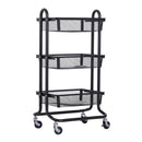 Carrello da Cucina Multiuso Salvaspazio 3 Livelli in Acciaio a Rete Nero 47x38.5x89 cm