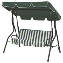 Dondolo da Giardino 3 Posti 170x110x160 cm con Tetto Parasole in Acciaio e Poliestere a Righe Verde      