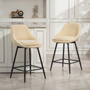 Set 2 Sgabelli Bar Girevoli 49x52x88 cm con Schienale e Braccioli Rivestimento in Velluto a Coste e Poggiapiedi Beige      