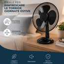 Ventilatore da Tavolo Ø30 cm Potenza 35W con 3 Velocità Silenzioso Nero      