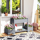 Fioriera Rialzata 149x46x76 cm con 2 Vasi Laterali e Ripiano per Attrezzi in Legno di Abete Grigio      